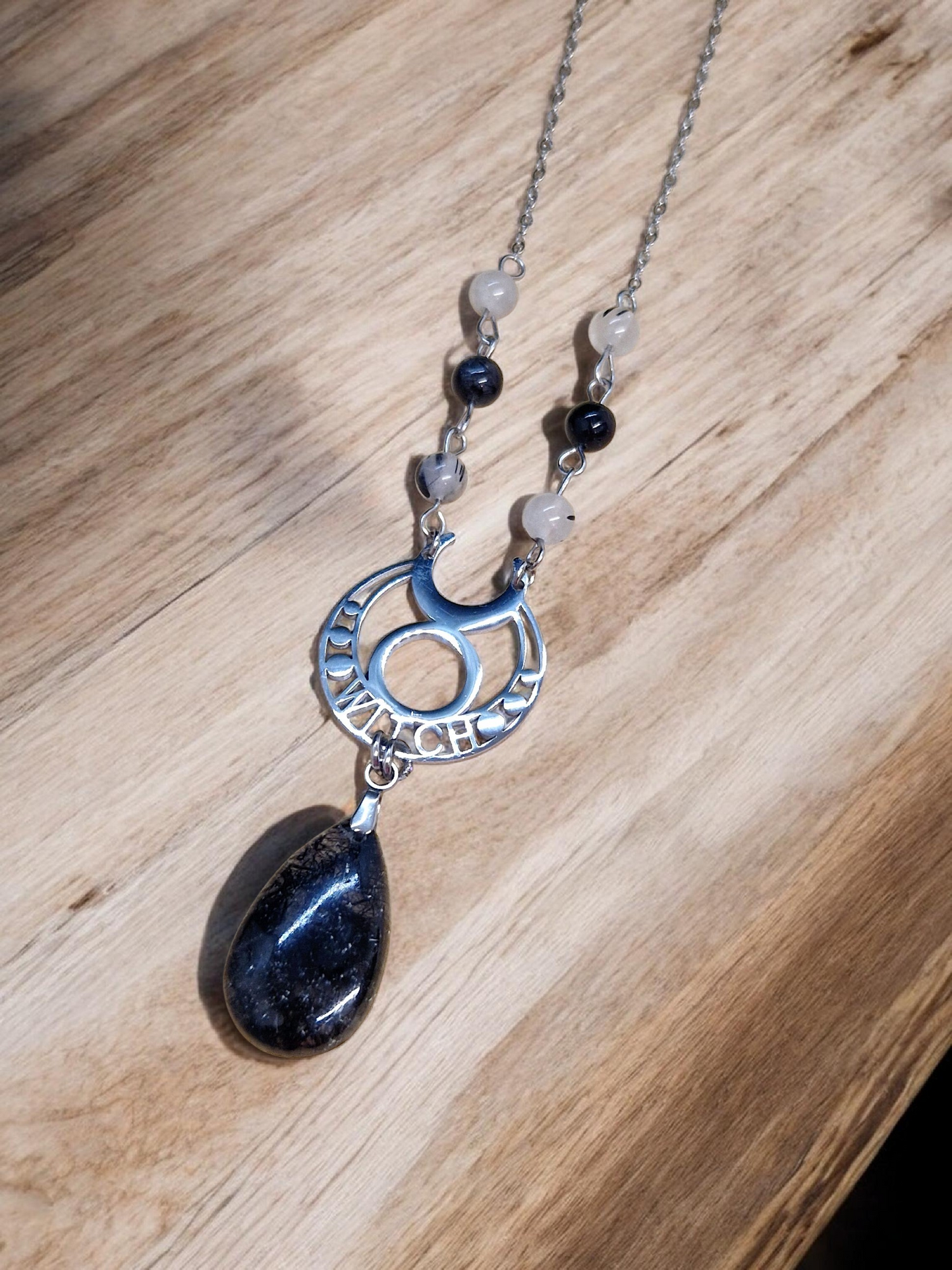 Collier Witch en Quartz Tourmaline & acier