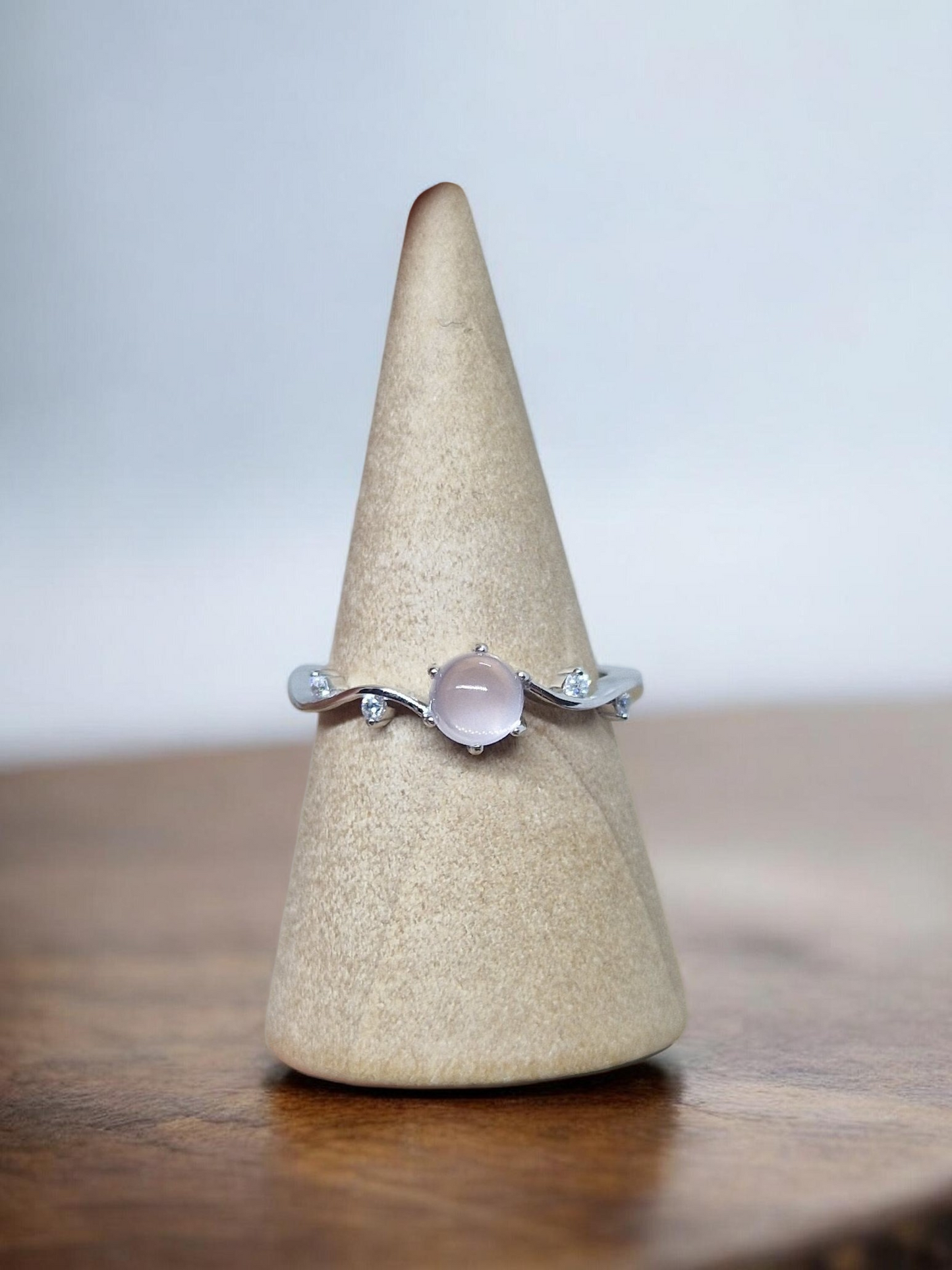 Bague Quartz rose argent réglable