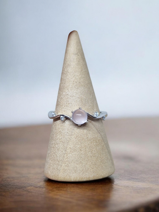 Bague Quartz rose argent réglable