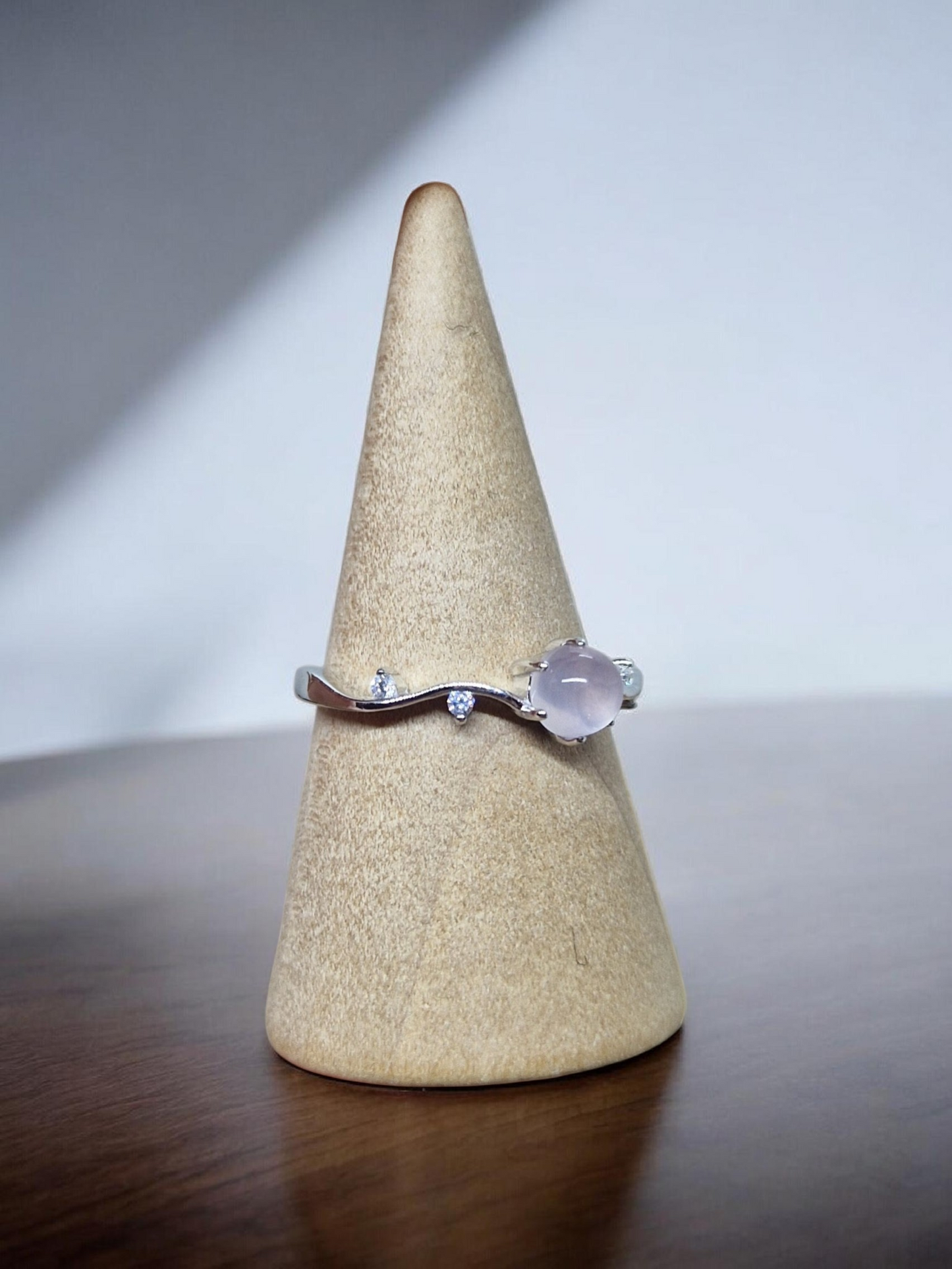 Bague Quartz rose argent réglable