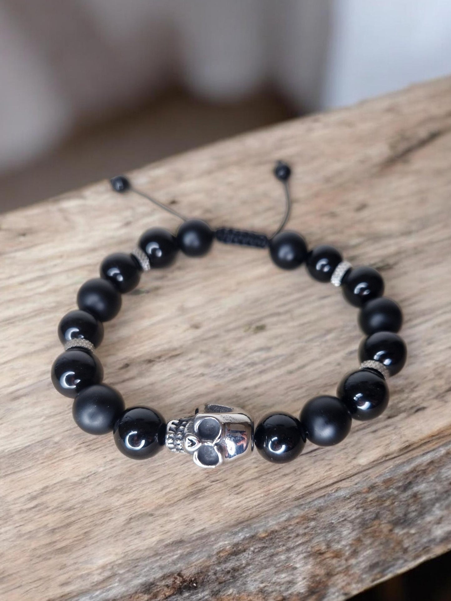 Bracelet Obsidienne noire & onyx 10mm