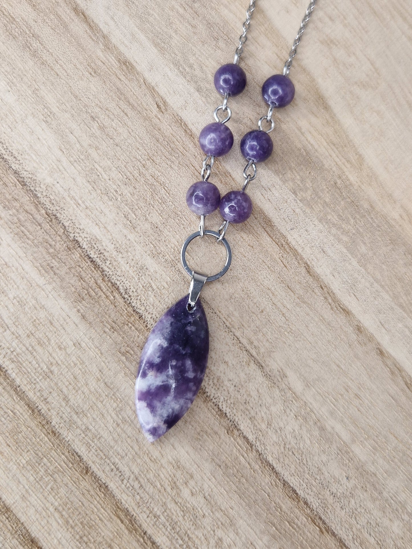 Collier Lépidolite & Acier