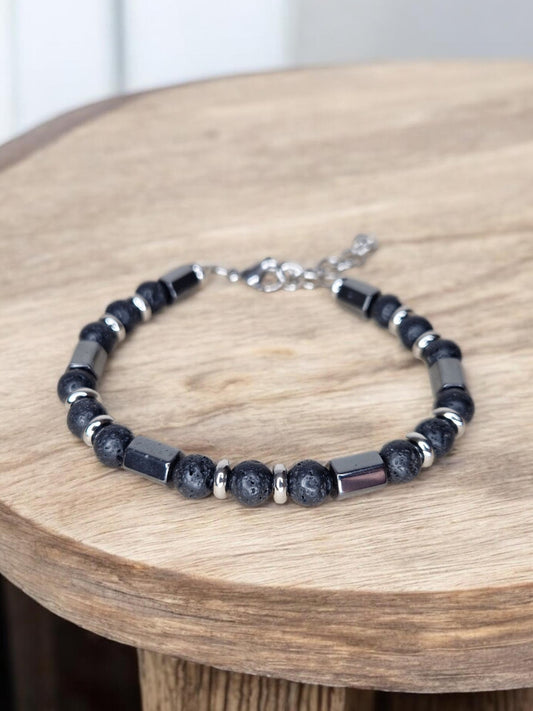 Bracelet Pierre de lave & Hématite 8mm