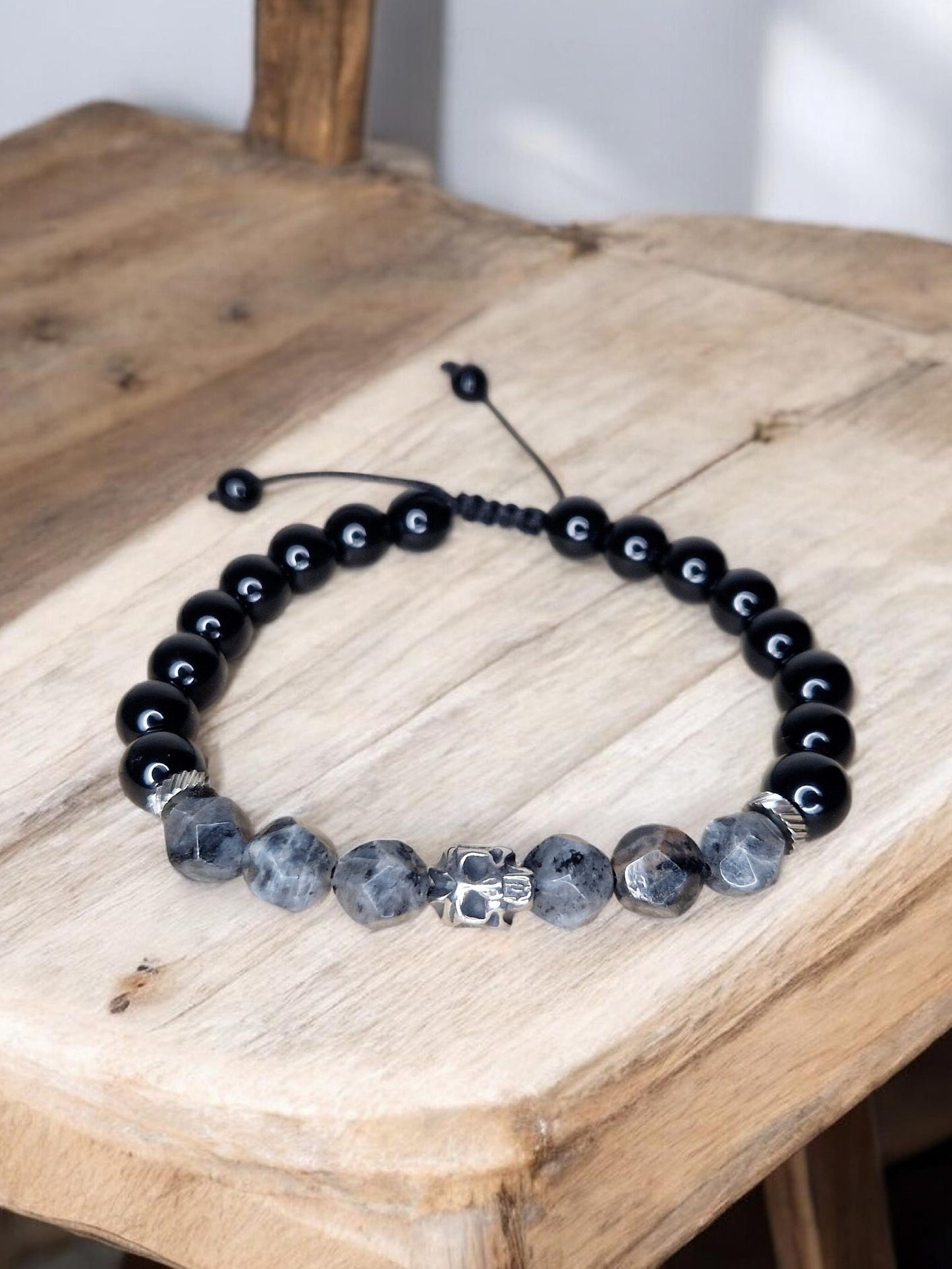 Bracelet Larvikite & obsidienne noire 8mm