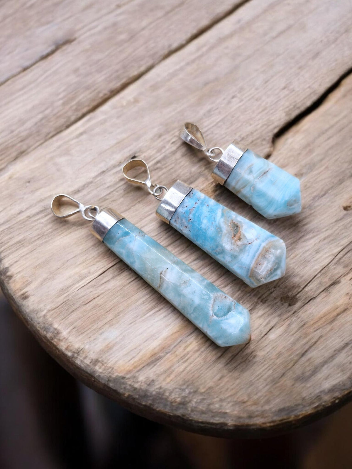Pendentif pointe Aragonite bleue