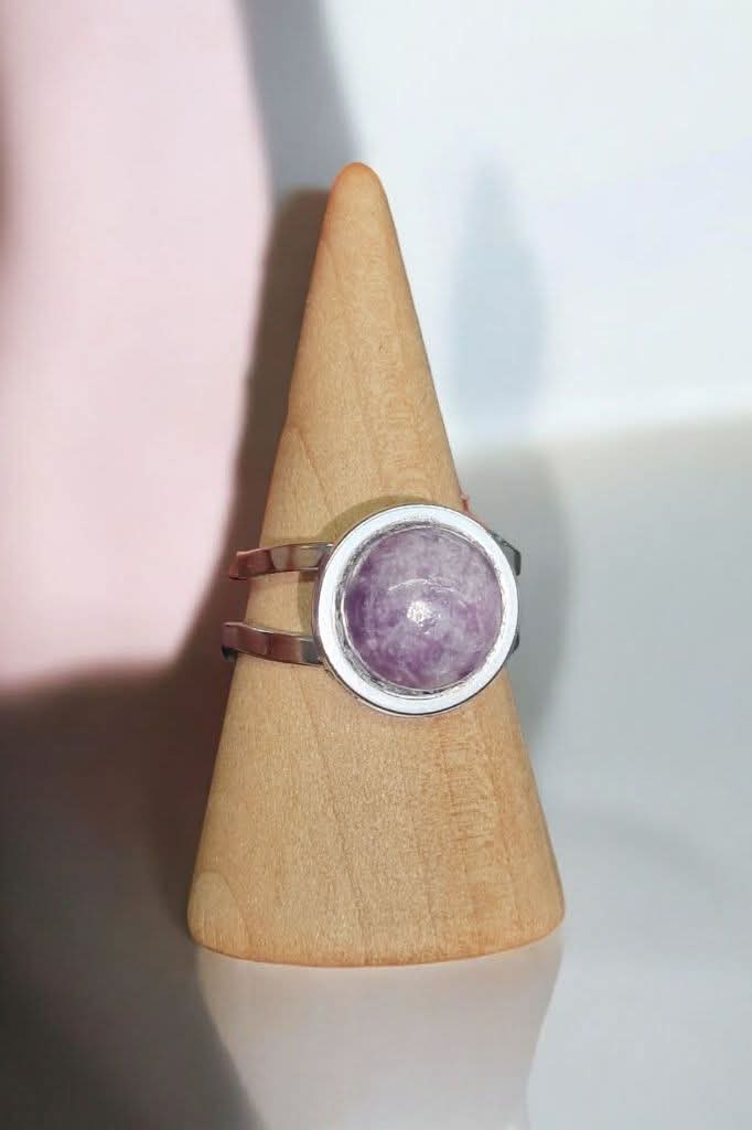 Bague Lépidolite acier