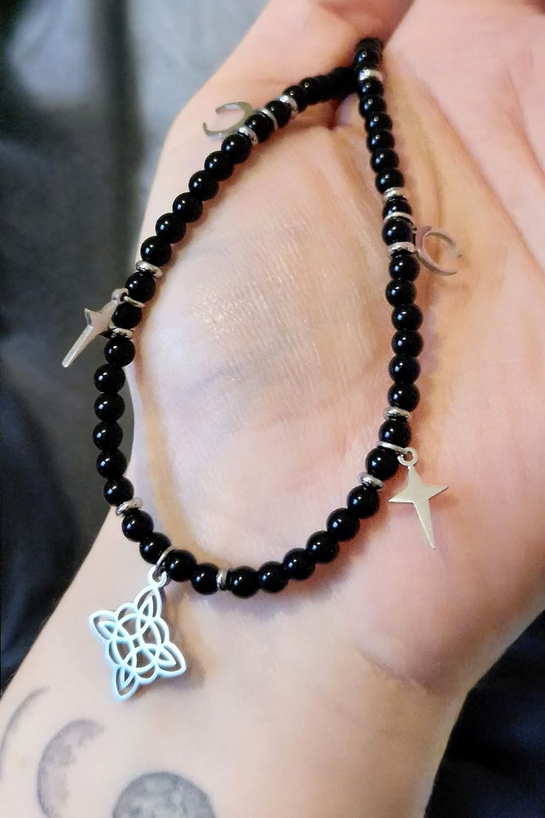 Collier Obsidienne noire & charms