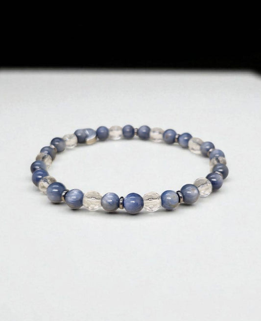 Bracelet Cyanite bleue et cristal de roche 6mm