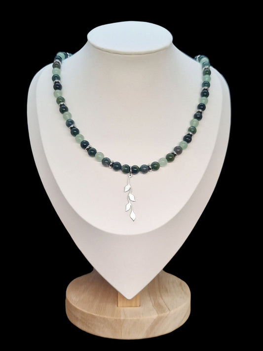 Collier Agate mousse & Aventurine verte