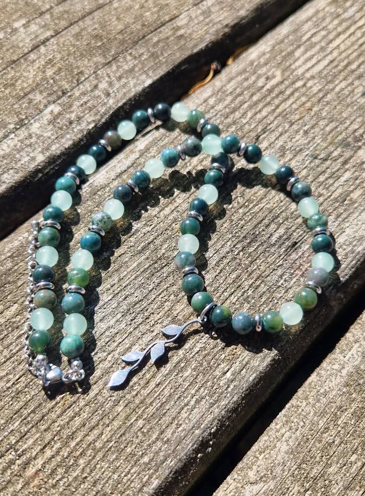 Collier Agate mousse & Aventurine verte