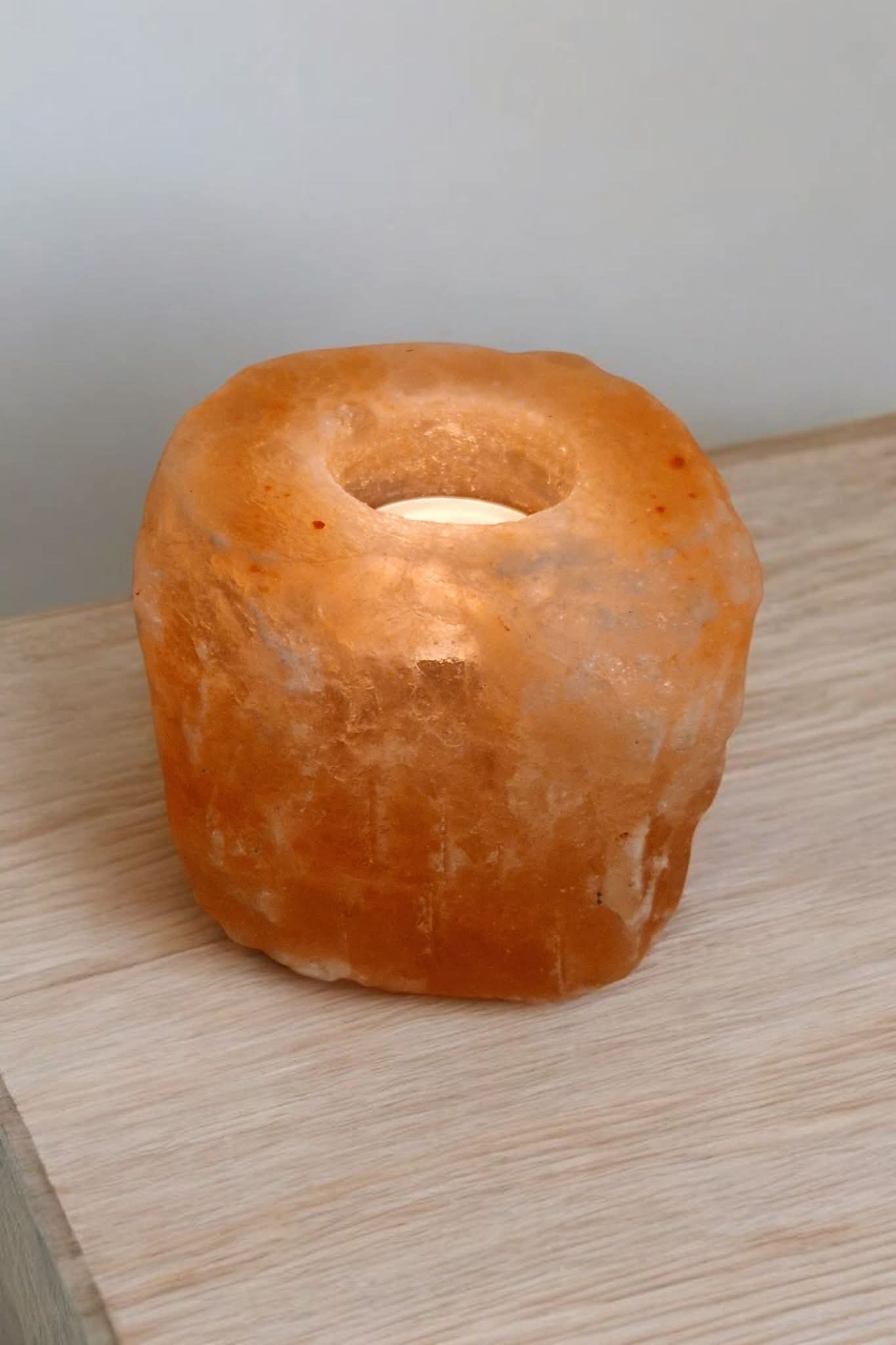 Bougeoir bloc brut en sel rose
