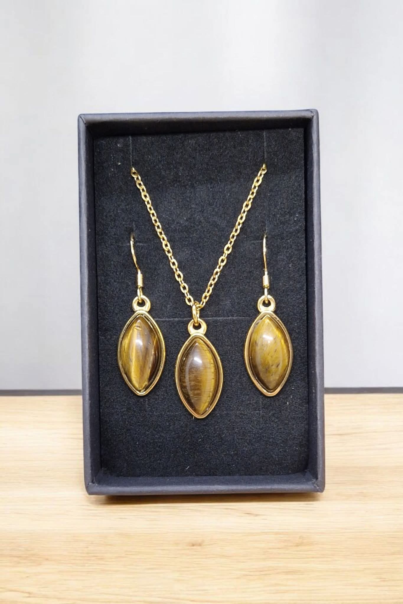 Parure collier et Boucles en Oeil de tigre