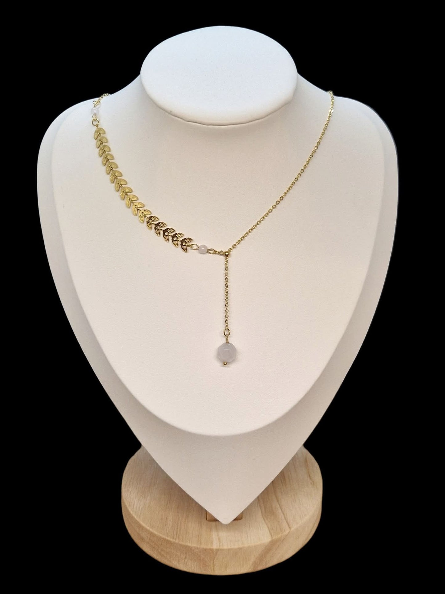 Collier quartz rose & Acier inoxydable doré