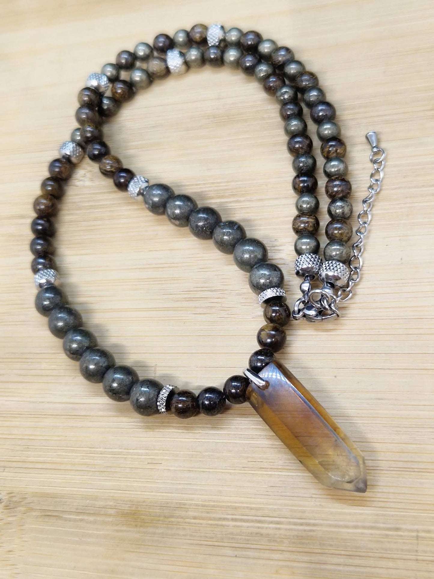 Collier Citrine, Bronzite et Pyrite