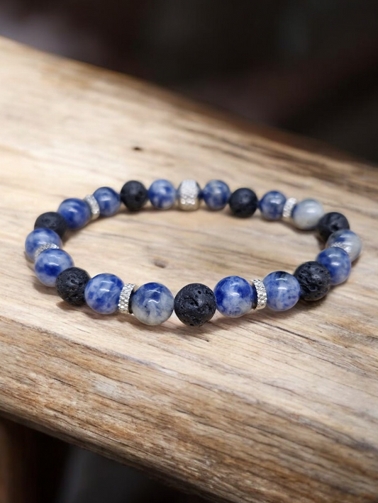 Bracelet Sodalite et pierre de lave 8mm