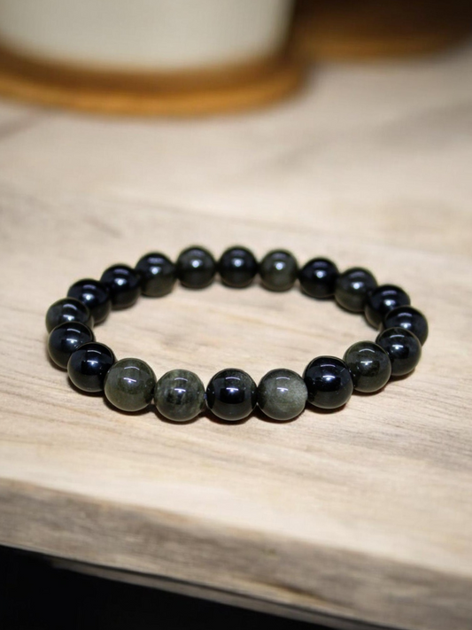 Bracelet Obsidienne dorée 10mm