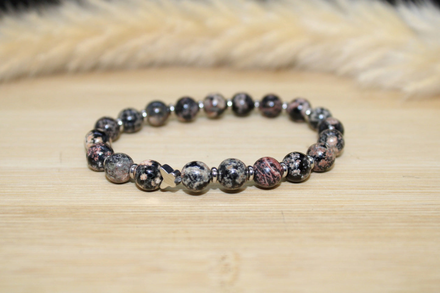 Bracelet Obsidienne fleurie 8mm