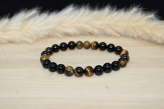Bracelet Obsidienne et Oeil de tigre 8mm