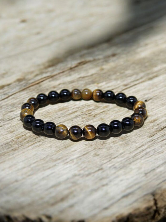 Bracelet Obsidienne et Oeil de tigre 8mm