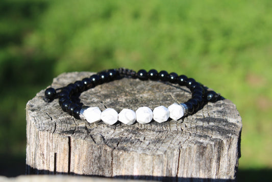 Bracelet réglable Howlite & Onyx