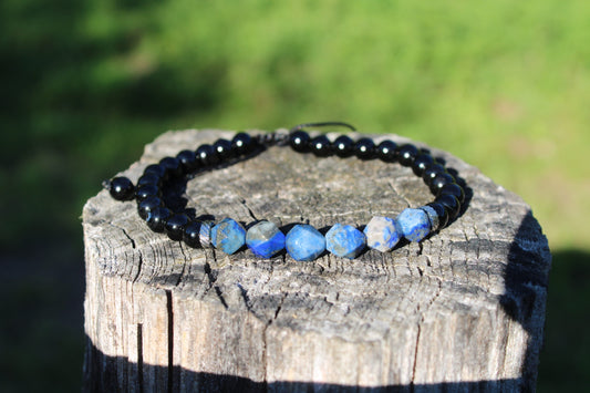 Bracelet réglable Lapis lazuli & Onyx