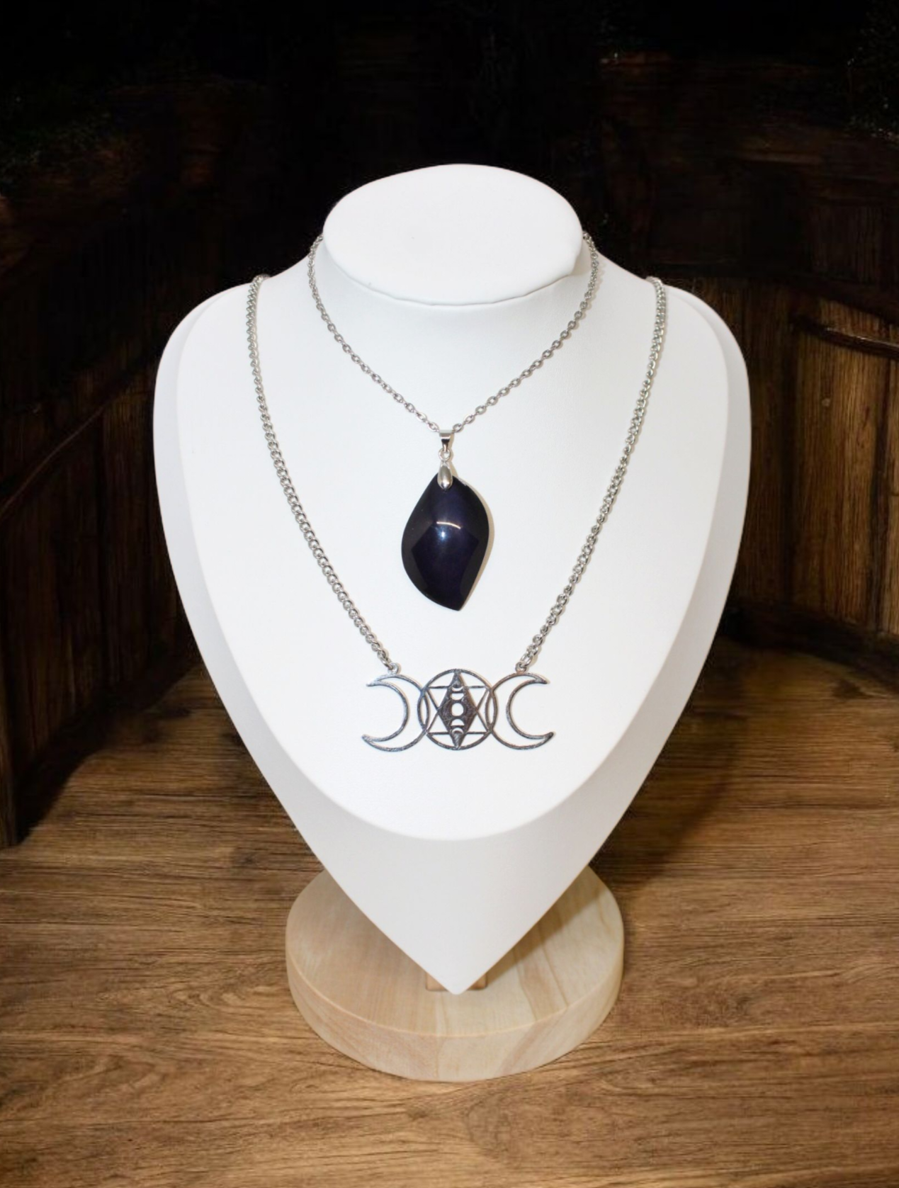 Collier double rang Obsidienne oeil celeste