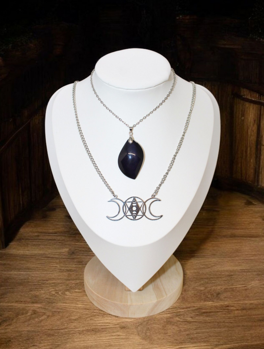 Collier double rang Obsidienne oeil celeste