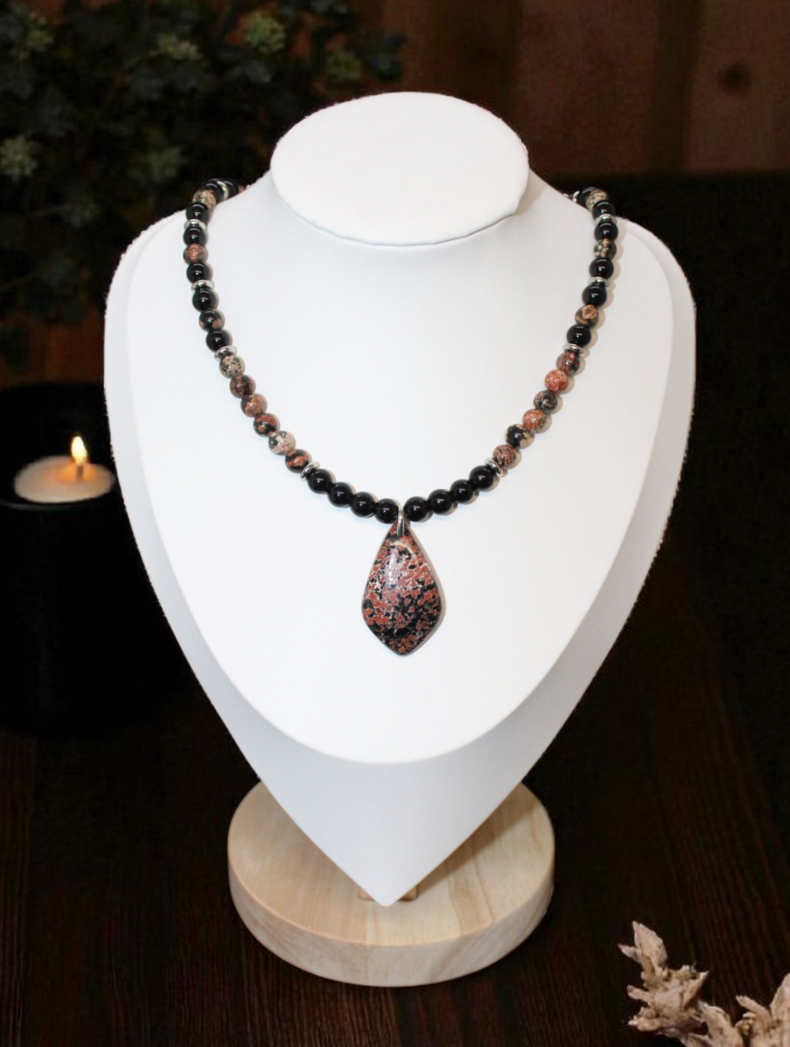 Collier en Obsidienne fleurie & obsidienne noire