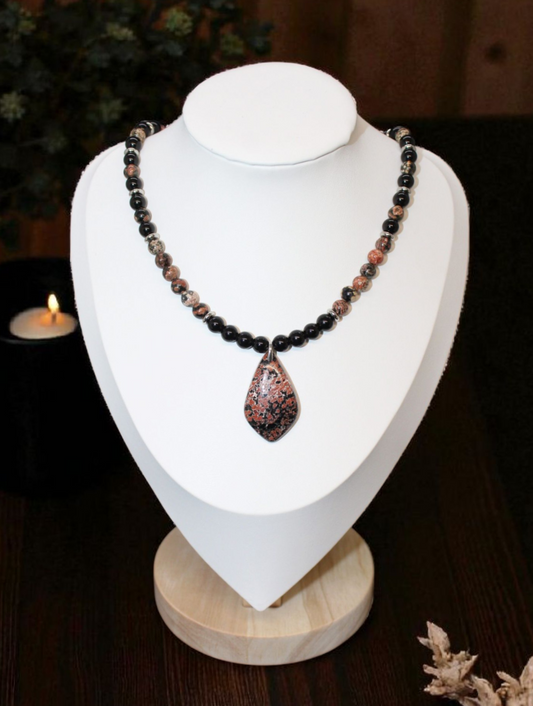 Collier en Obsidienne fleurie & obsidienne noire