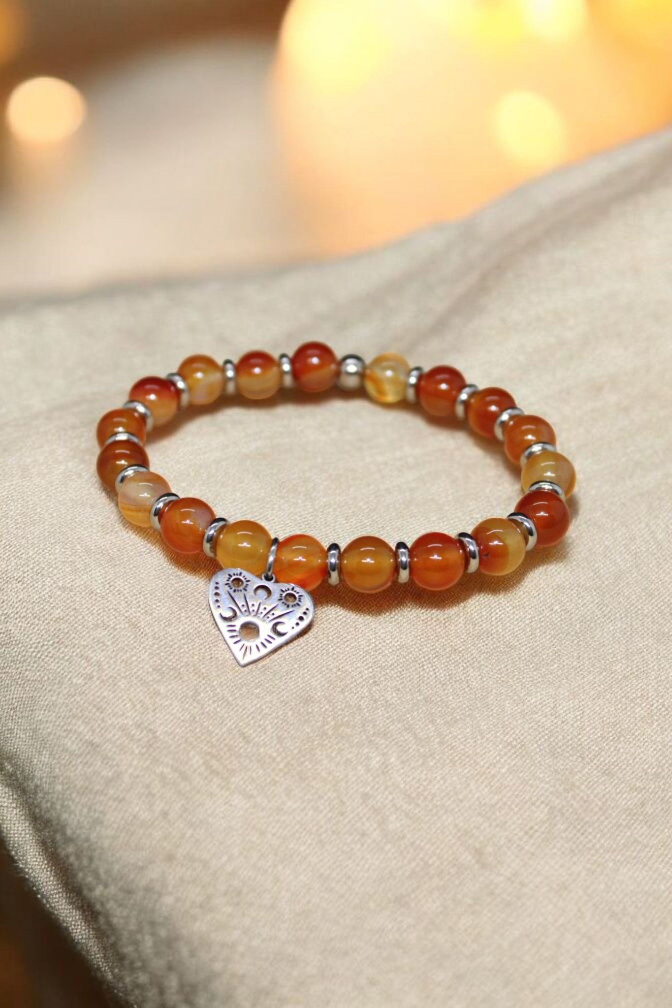 Bracelet Cornaline 8mm Ouija argenté