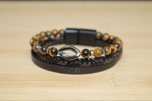 Bracelet cuir synthétique & Oeil de tigre