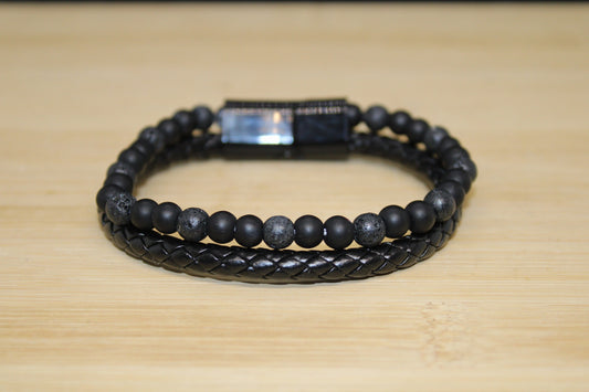 Bracelet cuir synthétique Pierre de lave & Shungite