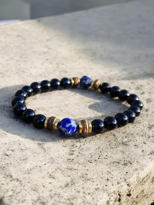Bracelet Lapis lazuli, Onyx & bois