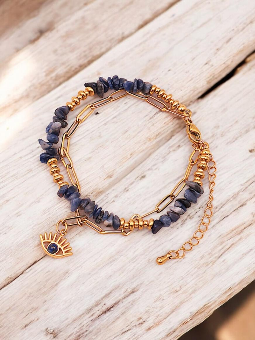 Bracelet Sodalite acier doré