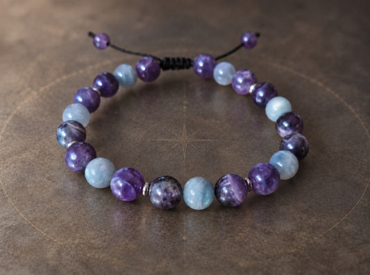 Bracelet réglable en Améthyste & Labradorite 8mm