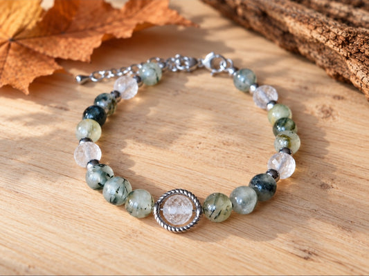 Bracelet Préhnite et cristal de roche 6mm