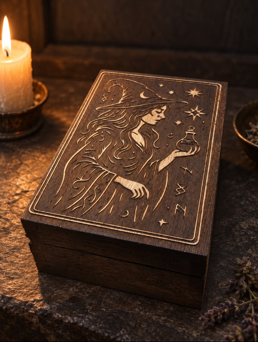 Boîte en bois witchy