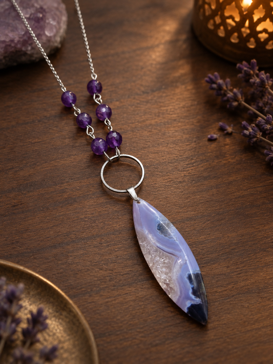 Collier Sélène en Agate mousse & Améthyste