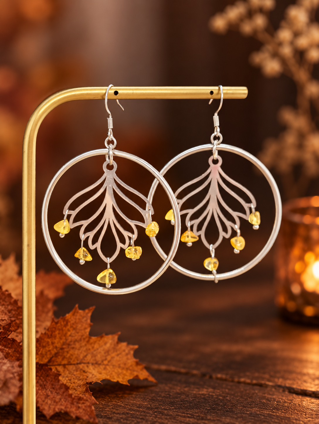 Boucles d'oreilles Feuilles d'Ambre