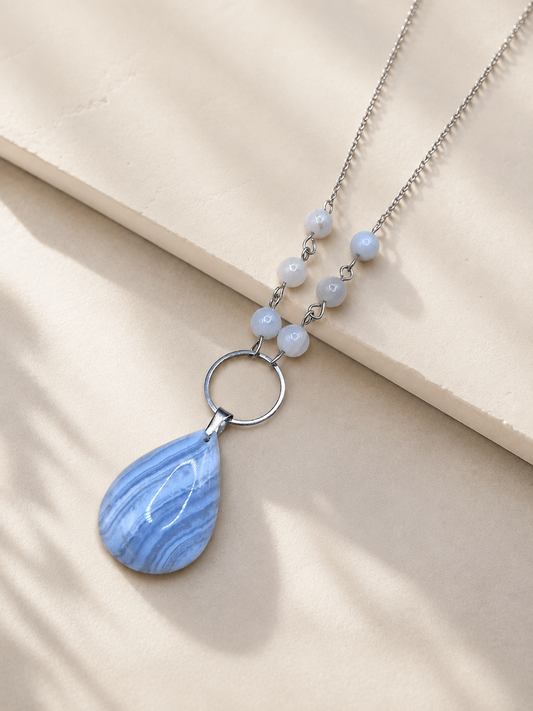 Collier Sélène Calcédoine bleue