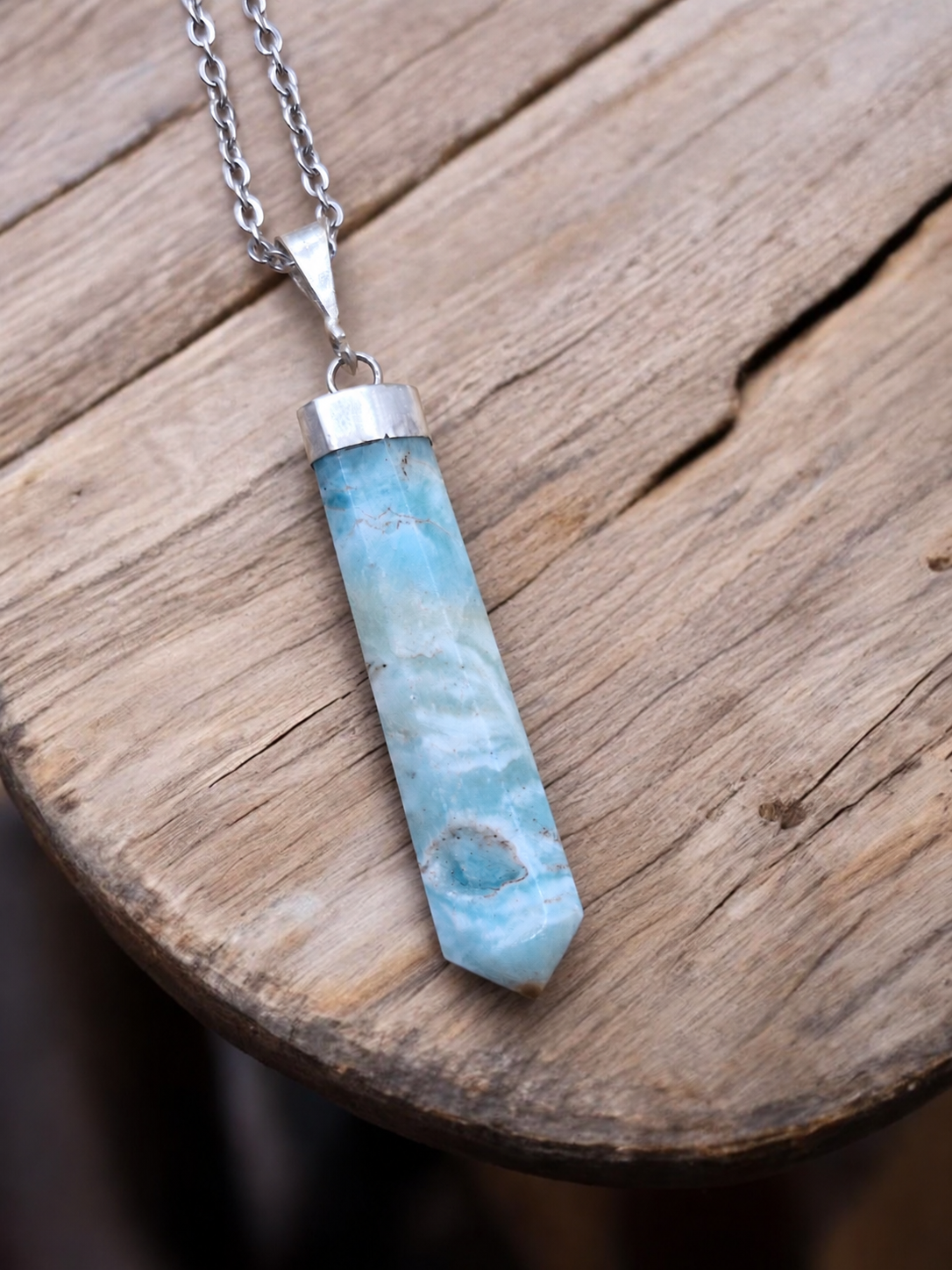 Pendentif pointe Aragonite bleue
