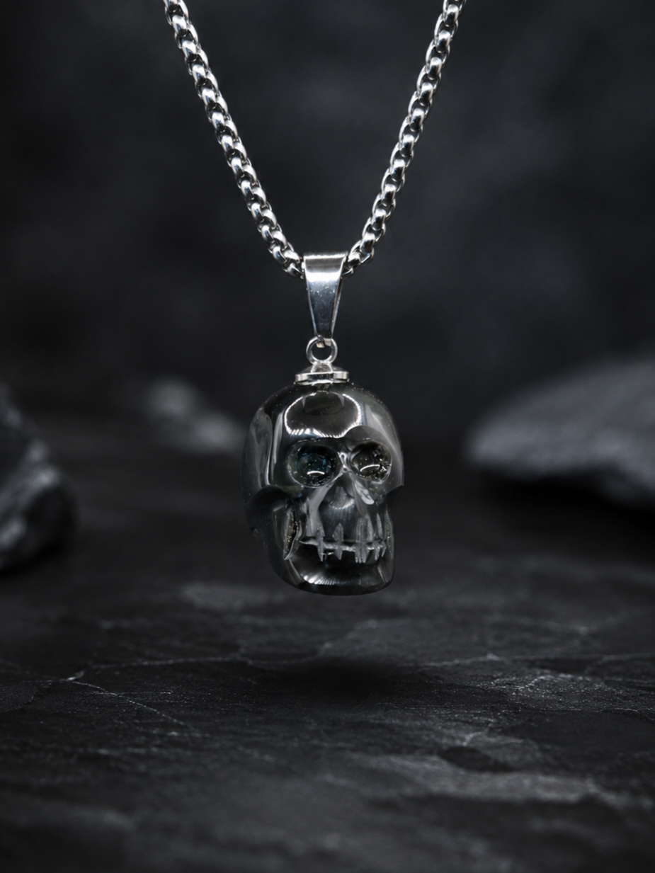 Collier Obsidienne oeil celeste crâne