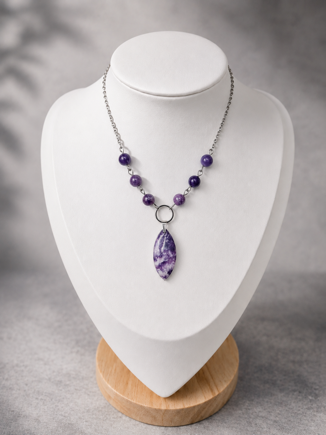 Collier Lépidolite & Acier