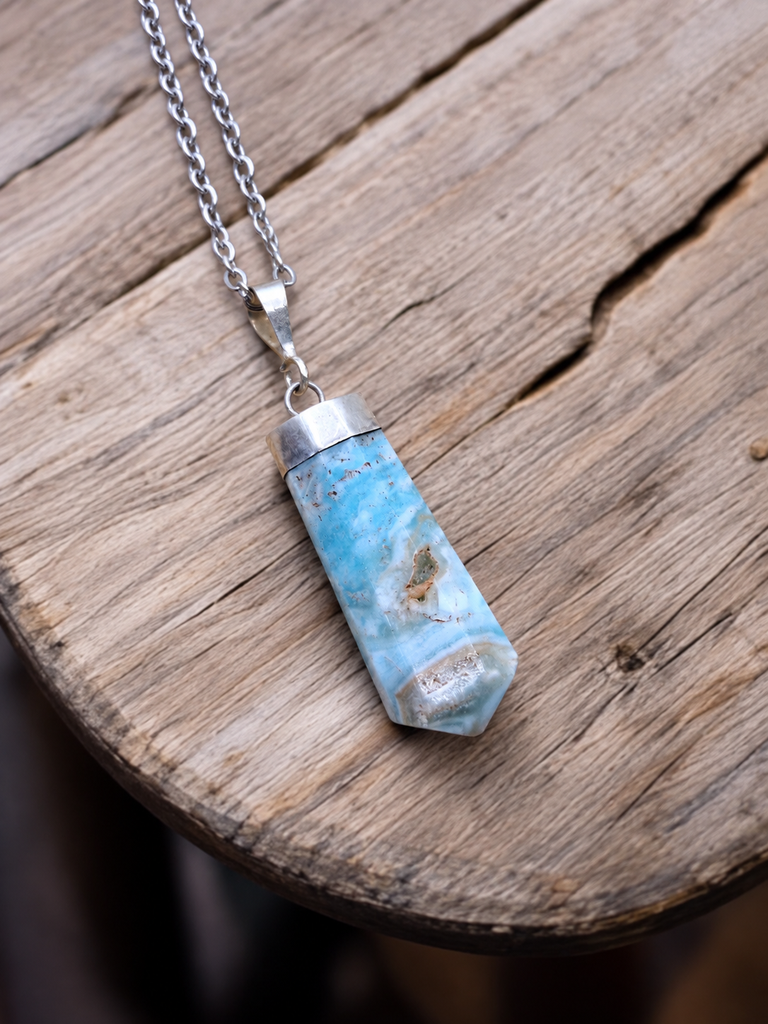 Pendentif pointe Aragonite bleue